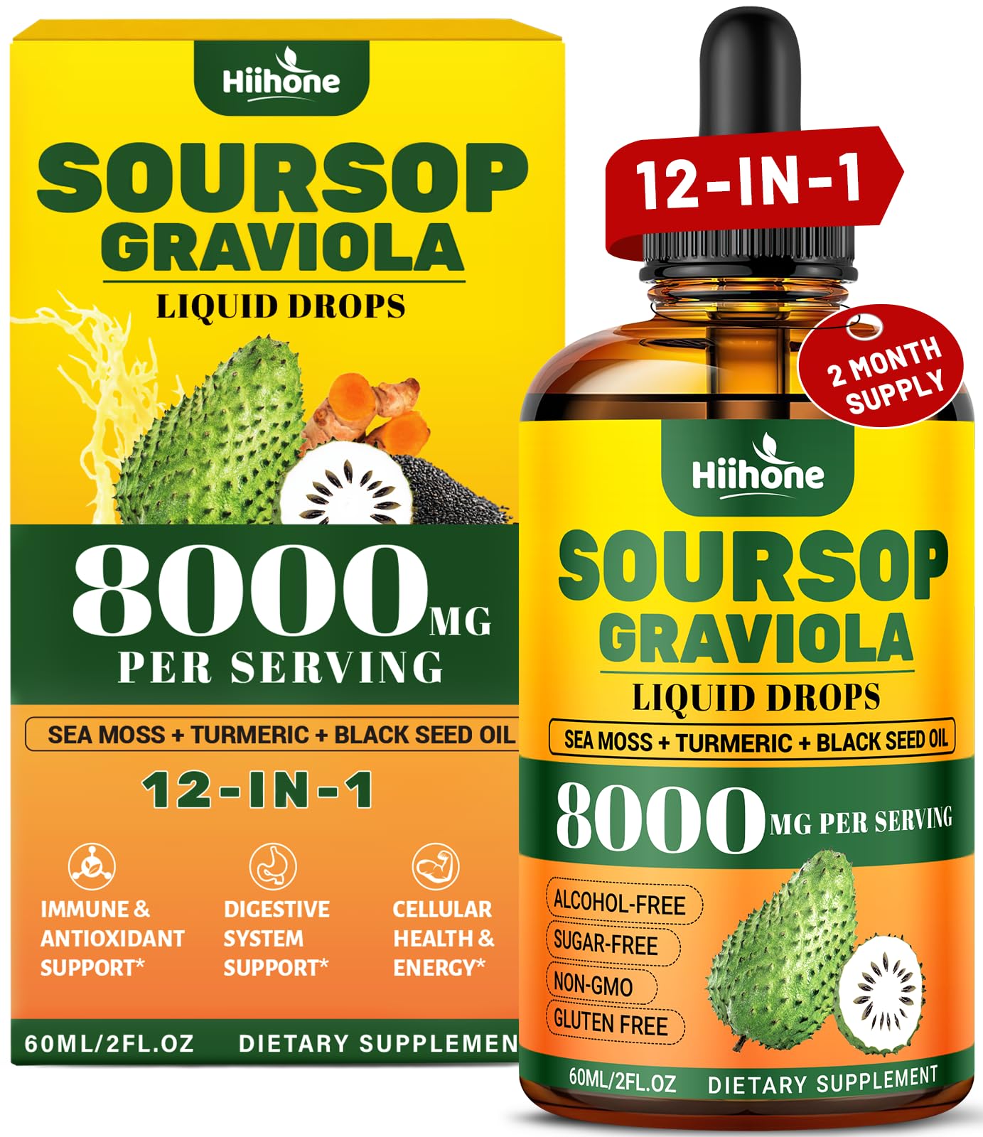 HIIHONE 2-pack 12in1 Soursop Bitters bottle front