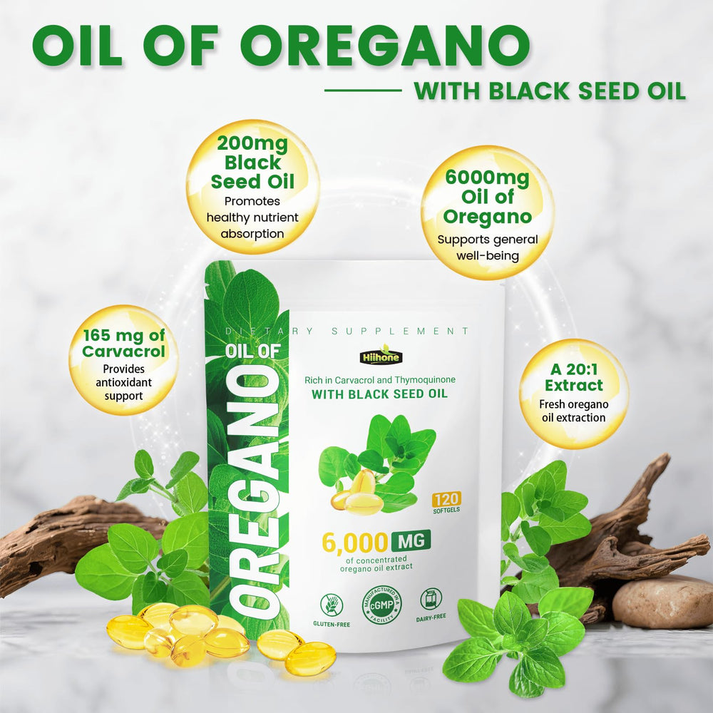 Ingredients card highlighting oregano oil and black seed oil