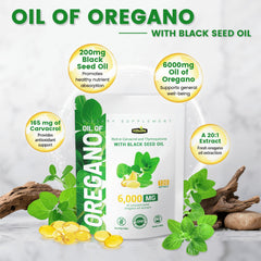 Ingredients card highlighting oregano oil and black seed oil