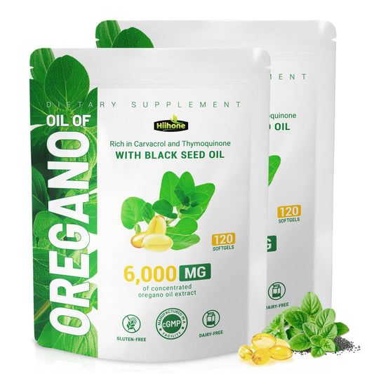 Bottle front view of HIIHONE Oil of Oregano Softgels