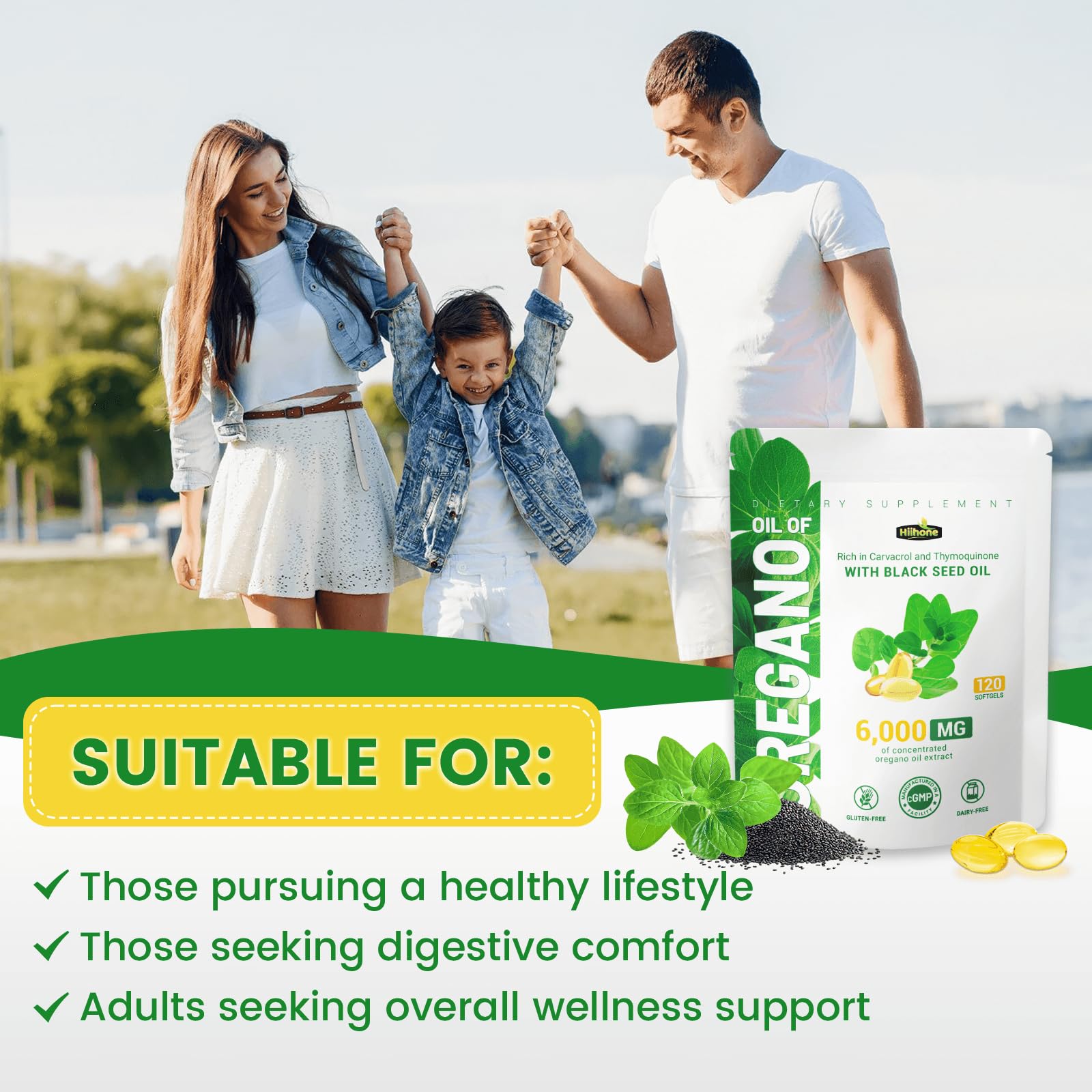 Lifestyle image showing product in use with dosage information