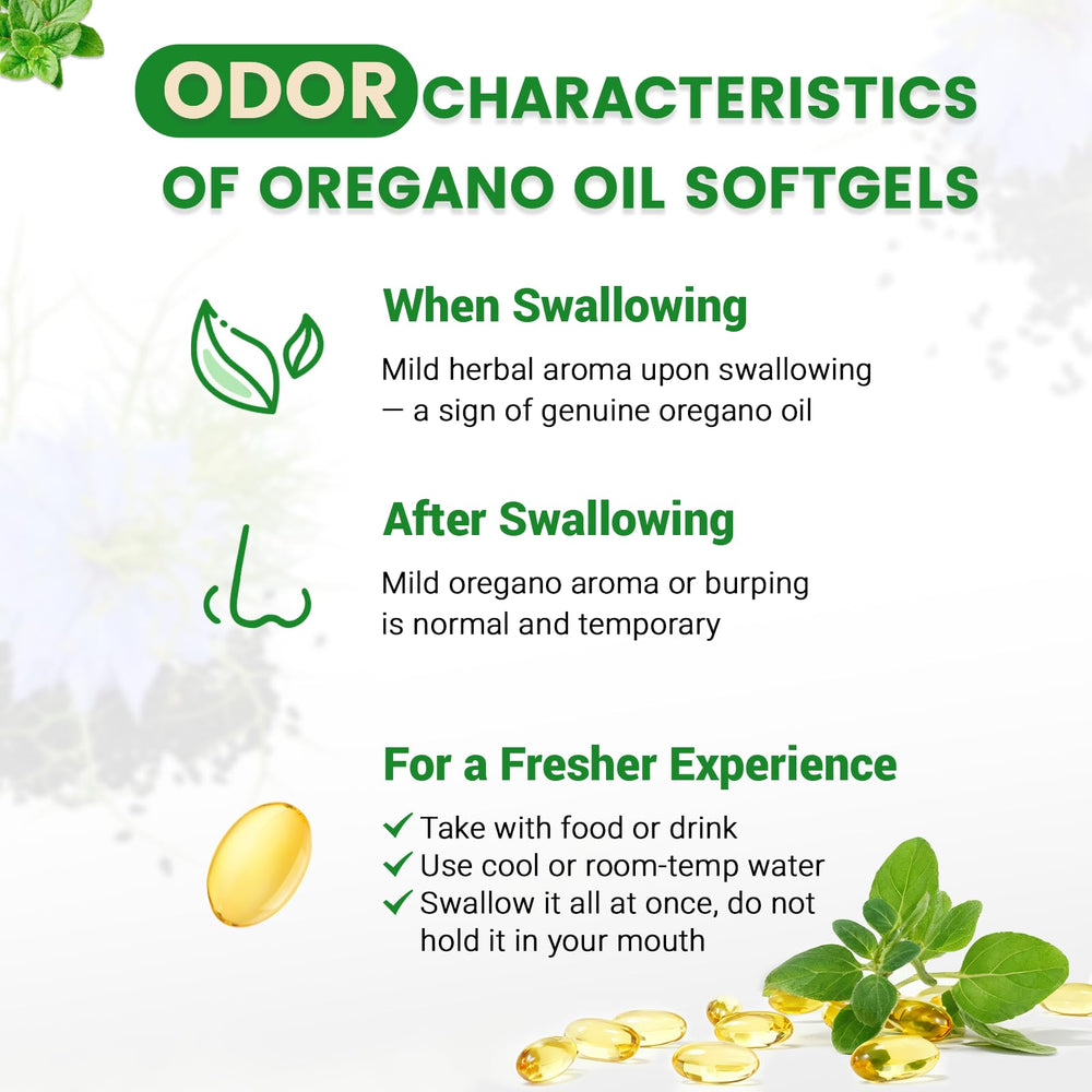 Close-up of oregano oil softgels capsules
