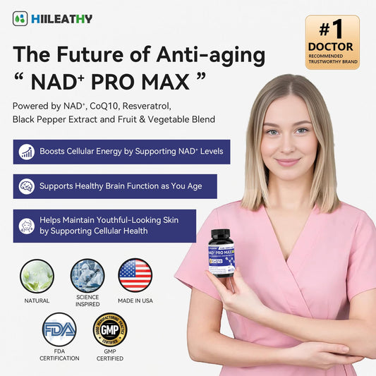 Close-up of NAD+ capsule capsules from HIILEATHY supplement