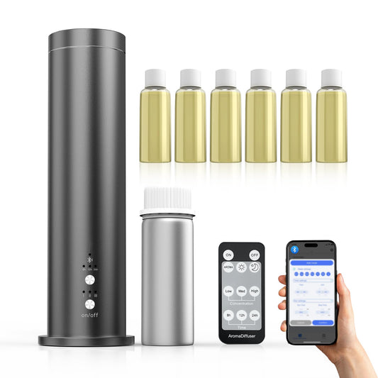 Hijoc waterless diffuser front view in black, space-saving design.