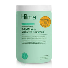 Hilma Daily Fiber and Digestive Enzymes powder with scoop and bottle