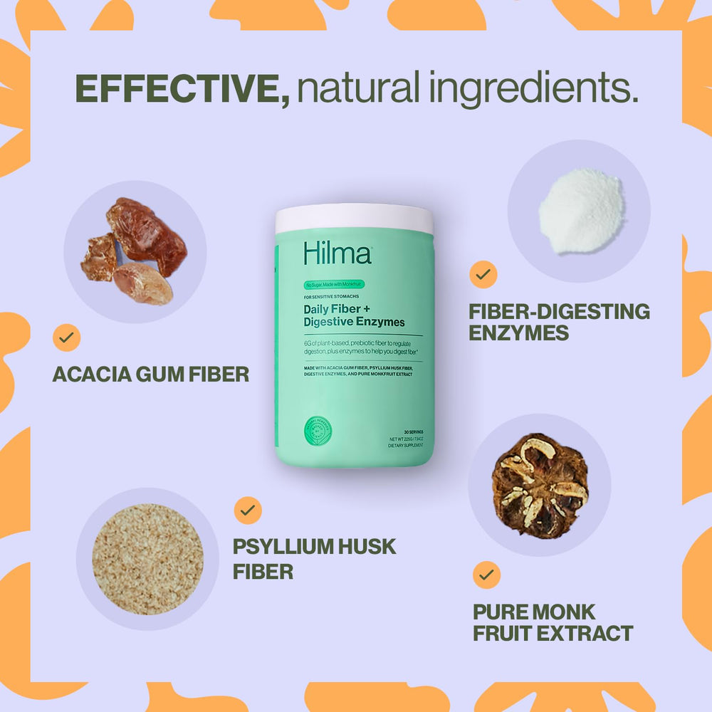 Product label highlighting prebiotics, enzymes, and FSA eligibility