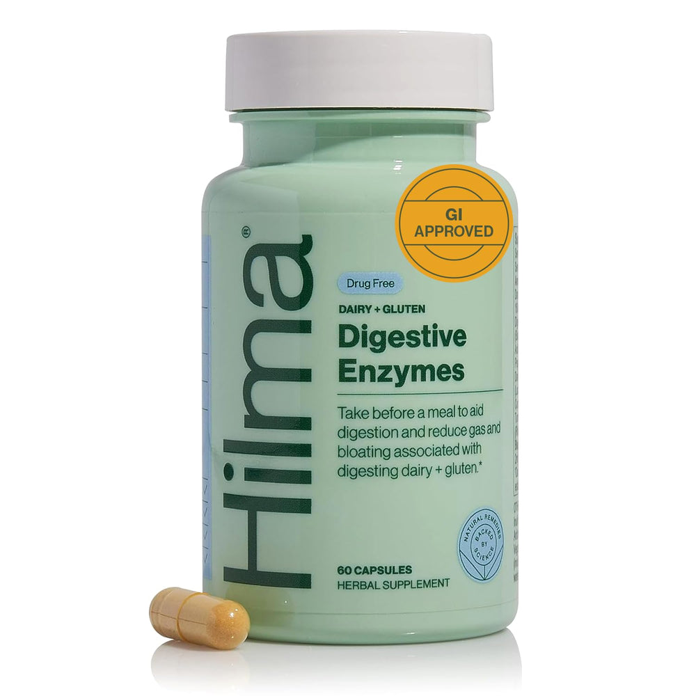 Hilma Digestive Enzymes for Women bottle featuring turmeric and dandelion root