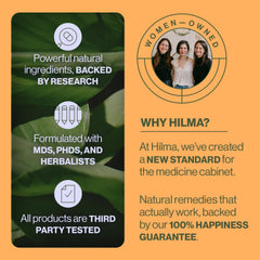 Hilma Gas & Bloat Relief packaging box, showcasing 50 vegan capsules and Clean Label certification.