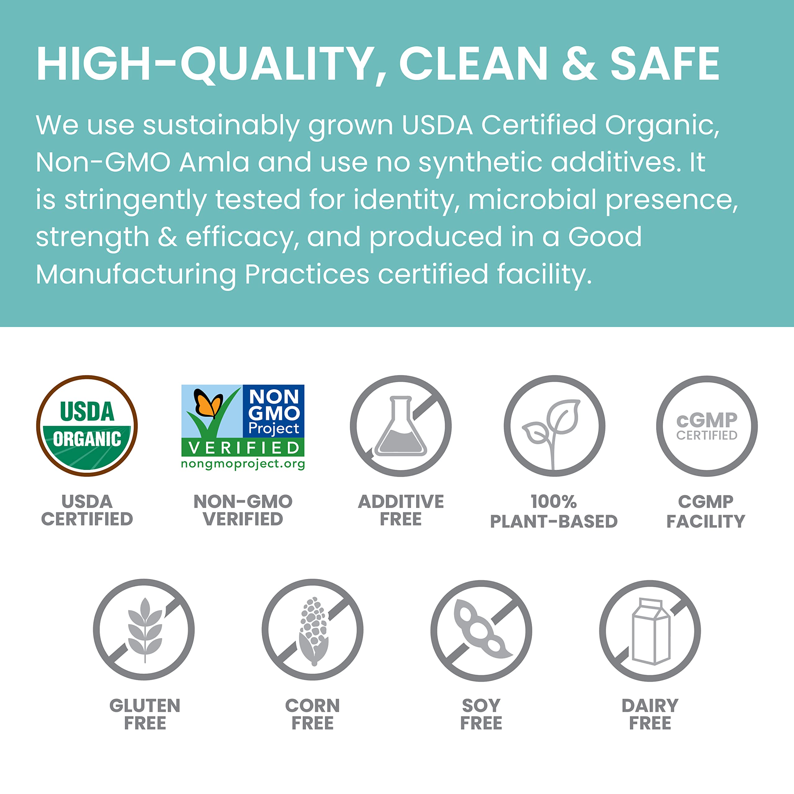 USDA Organic vegan non-GMO labeling on Himalaya Amla packaging