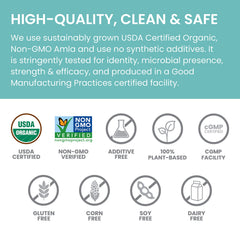 USDA Organic vegan non-GMO labeling on Himalaya Amla packaging