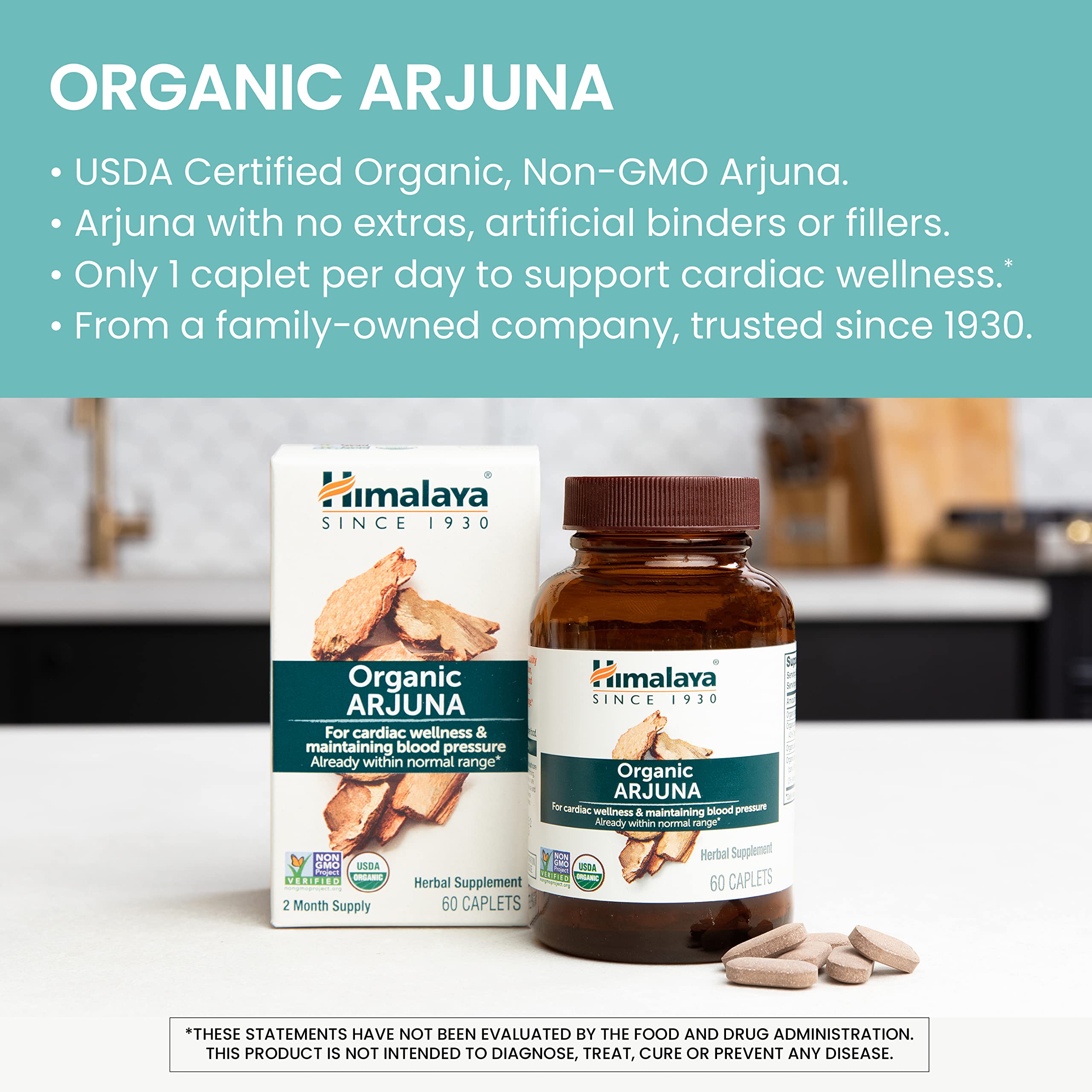 Close-up of Organic, Non-GMO and plant-based Arjuna label