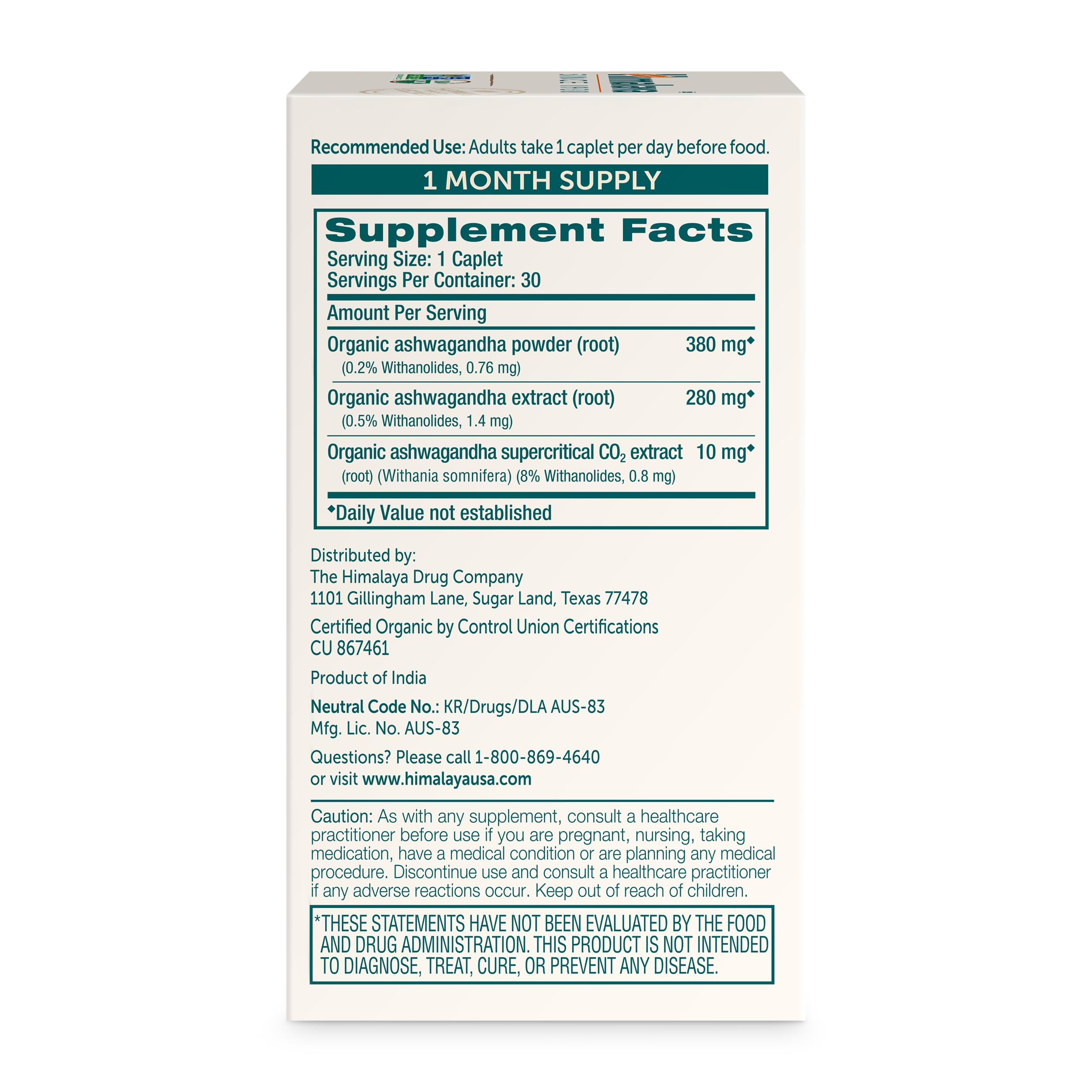 Close-up of Ashwagandha root powder and extract blend label on bottle