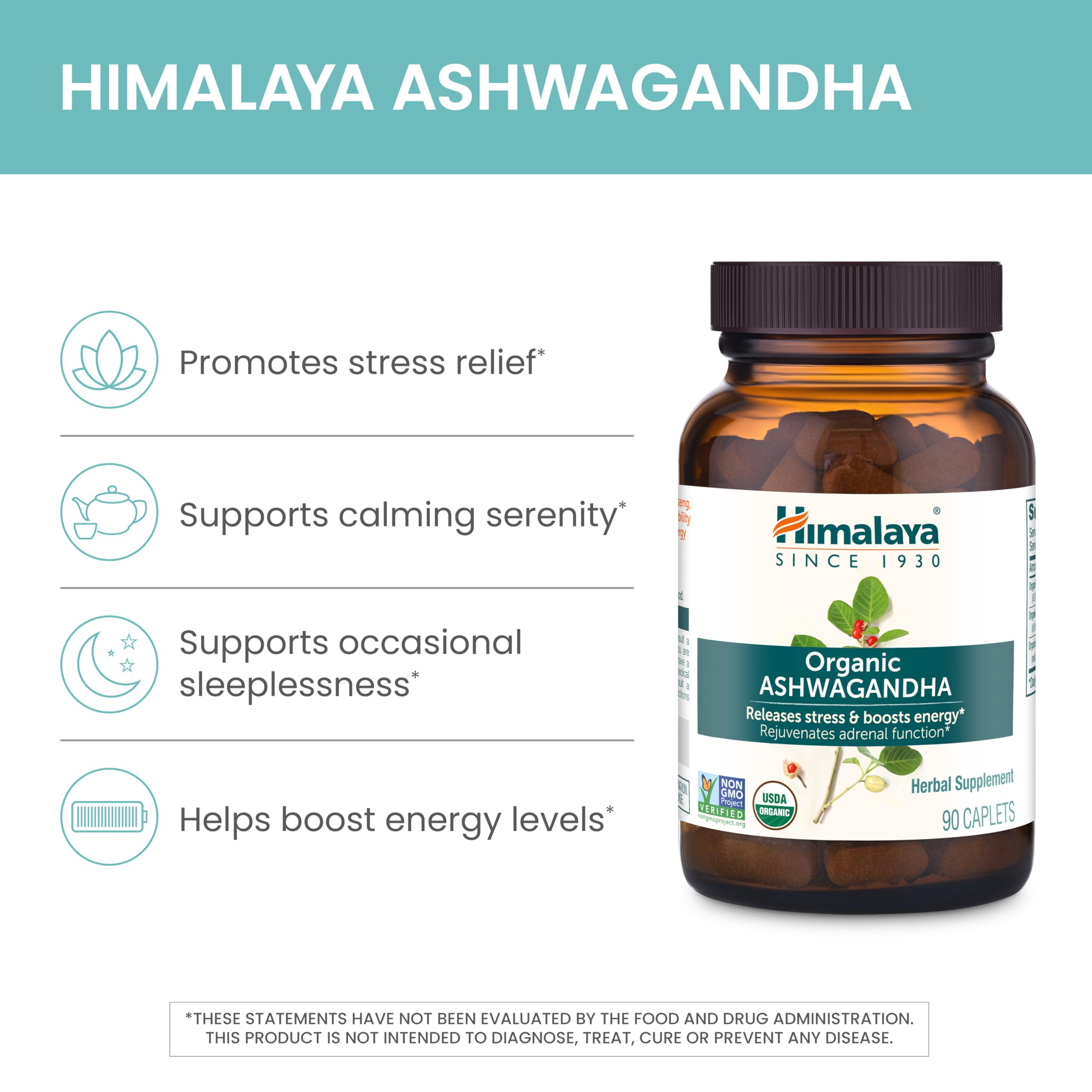 30 caplets of Himalaya Ashwagandha for daily stress support and energy