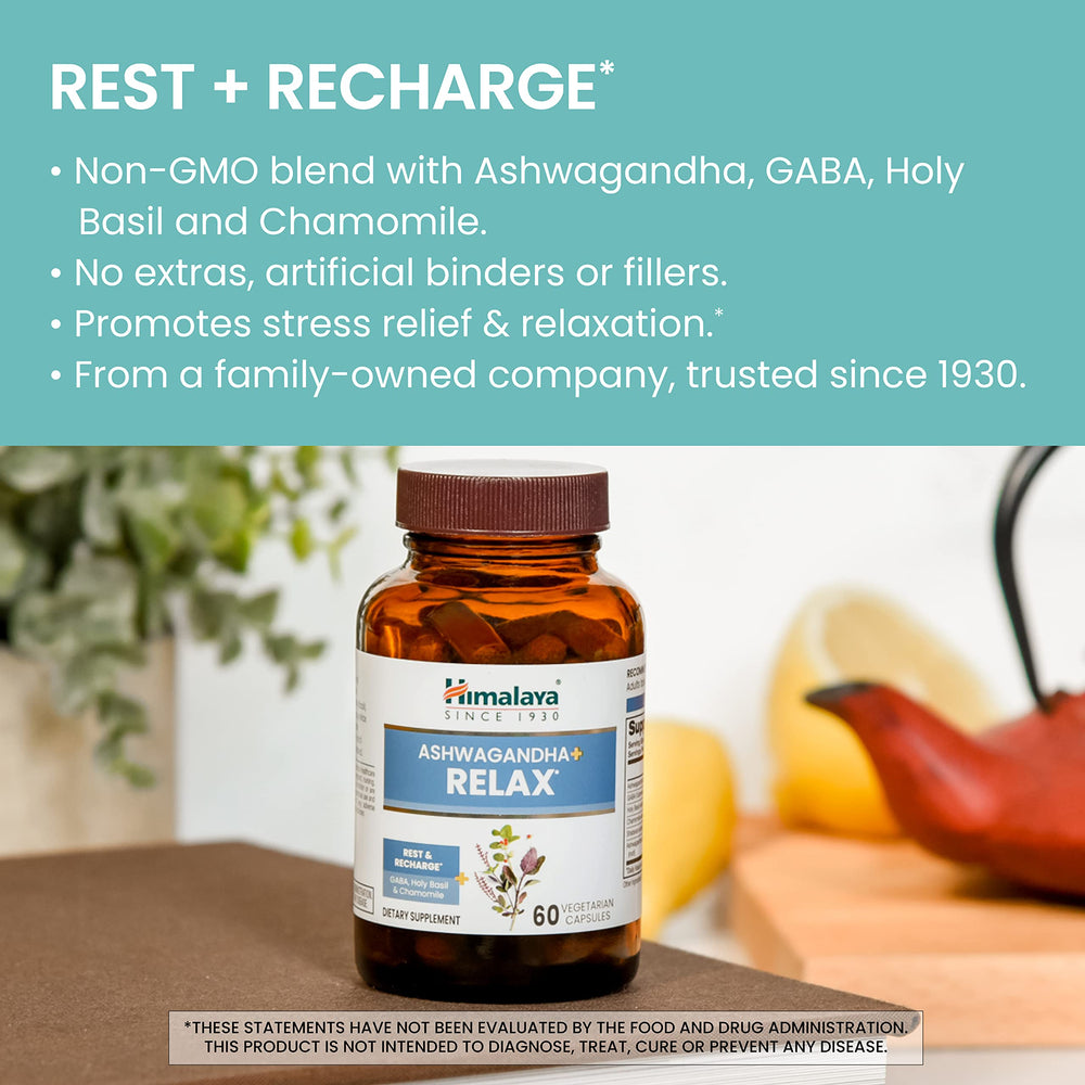 Front label of Himalaya Ashwagandha+ Relax bottle