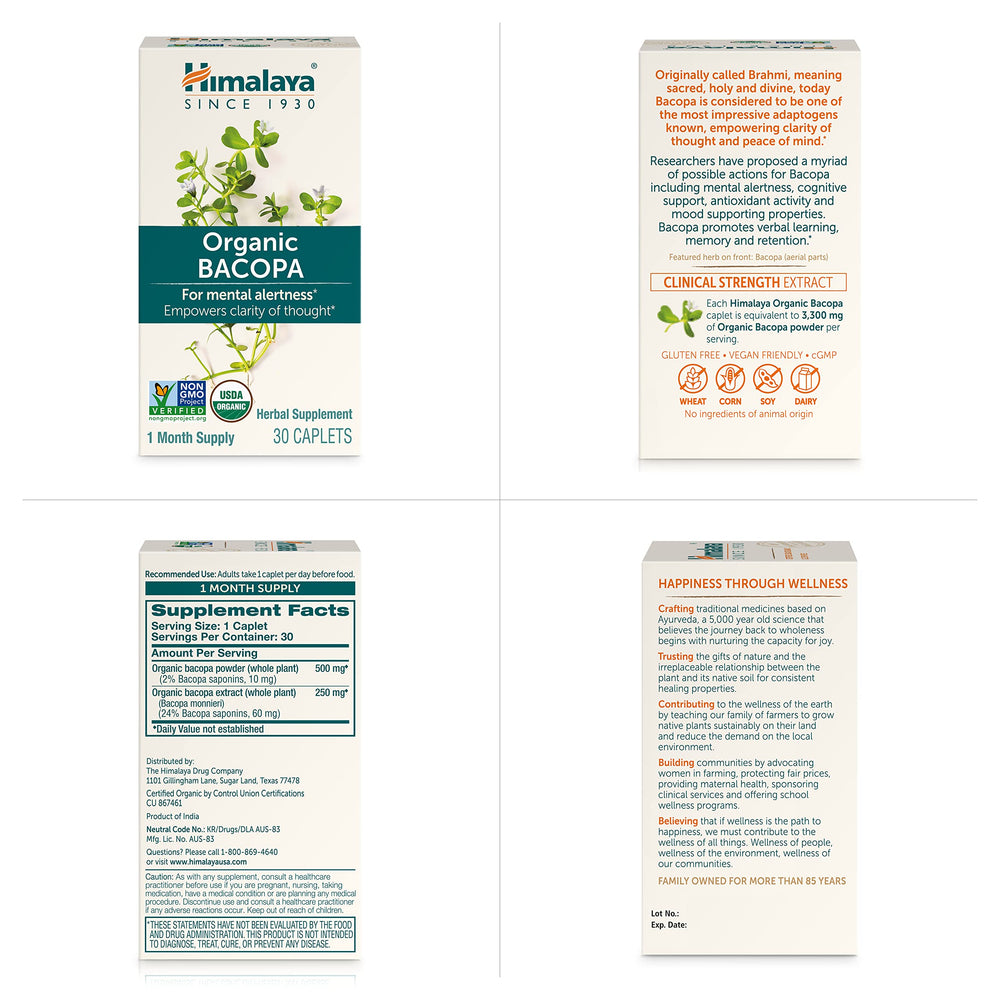 Himalaya Bacopa Monnieri USDA Organic seal signals trusted ingredients.