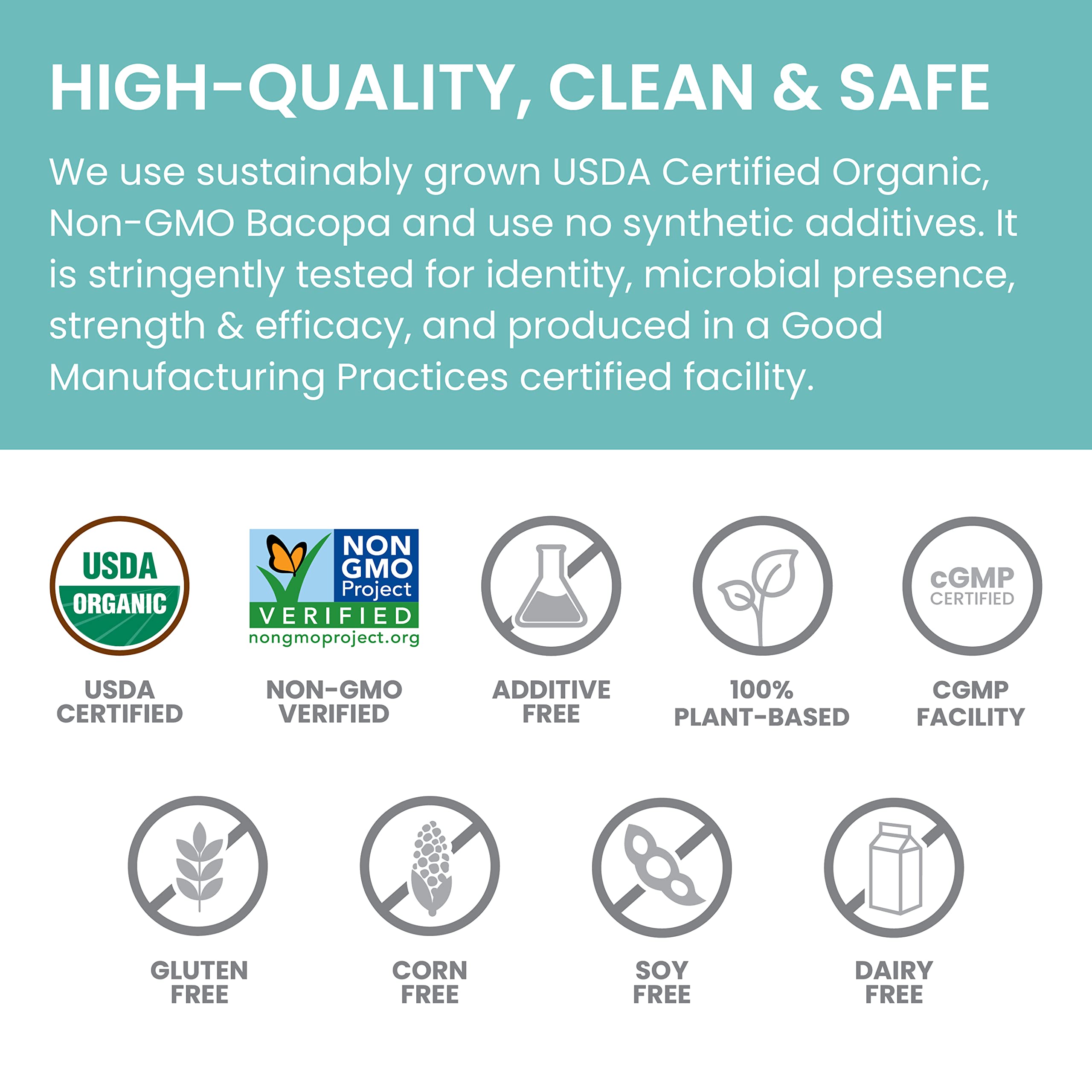 Vegan, gluten-free, non-GMO Himalaya Bacopa Monnieri nootropic formula