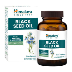 Himalaya Black Seed Oil Softgels bottle label showing 1000 mg per serving
