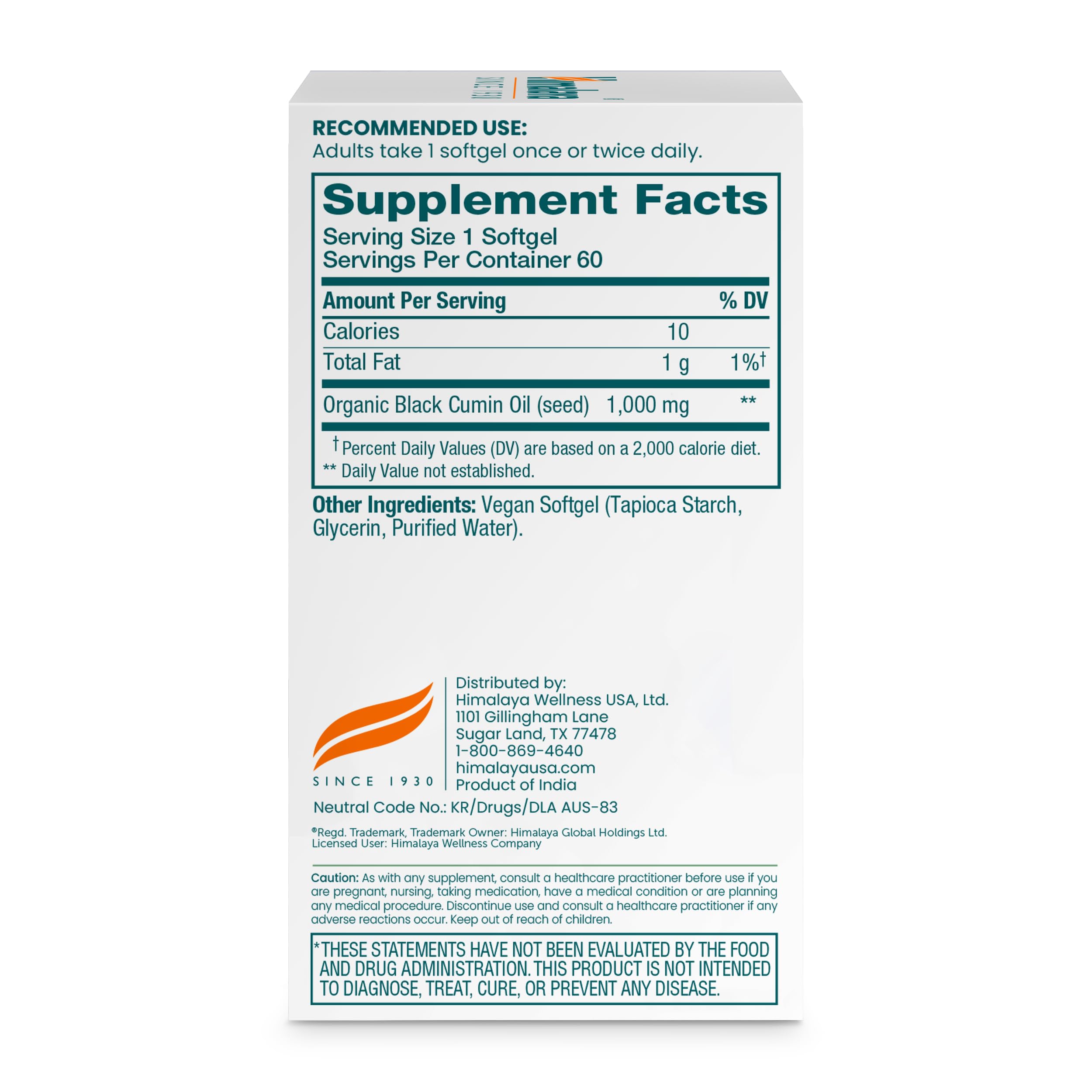 Close-up of Himalaya Black Seed Oil Softgels capsules