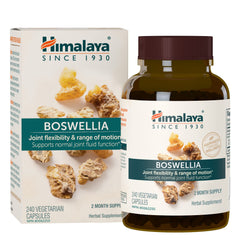 Himalaya Boswellia bottle label showing joint support benefits.
