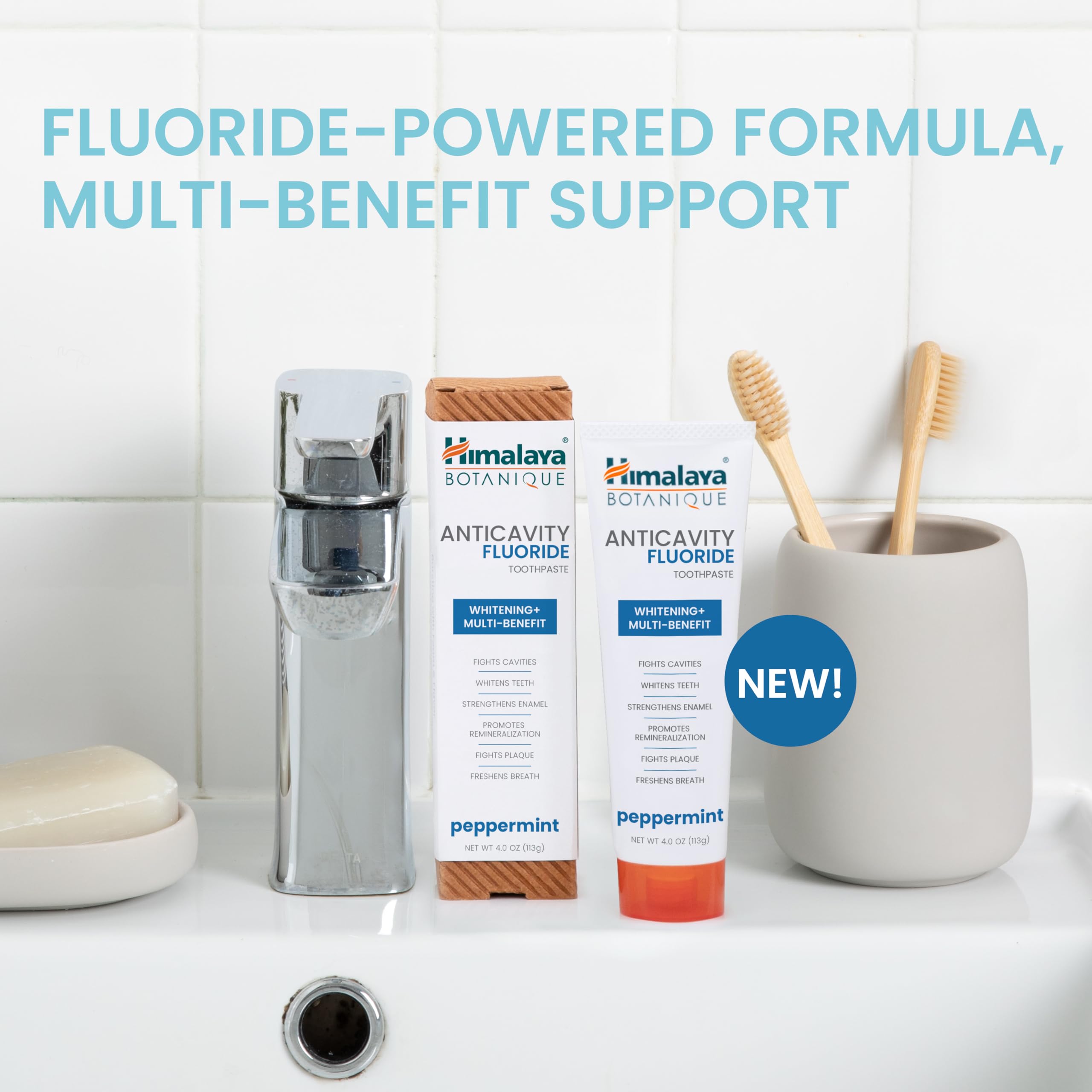 Toothpaste highlighting enamel strengthening and cavity protection