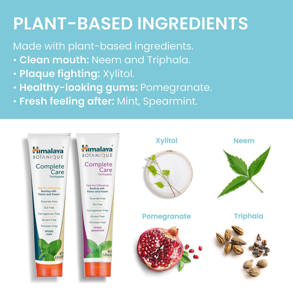 Cruelty-free and vegan certification icons on Himalaya Botanique toothpaste packaging