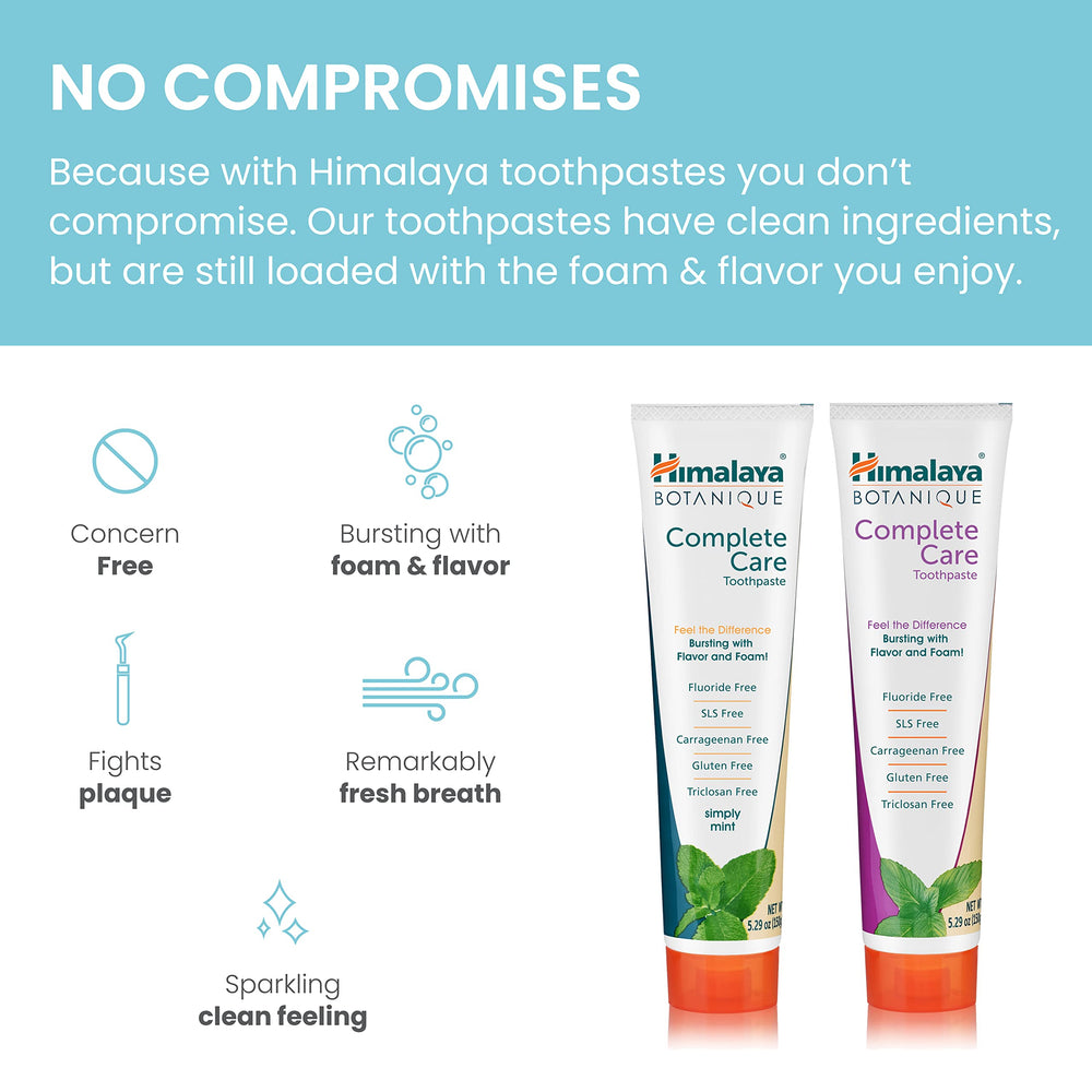 Packaging showing Neem and Pomegranate ingredients for Himalaya toothpaste