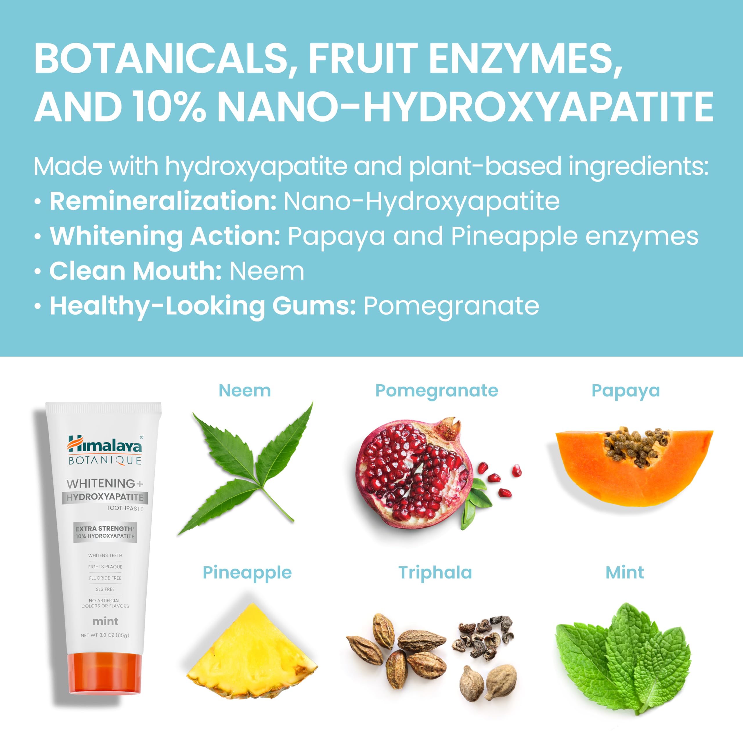 Ingredients scene featuring Neem, Pomegranate, Papaya enzymes for whitening