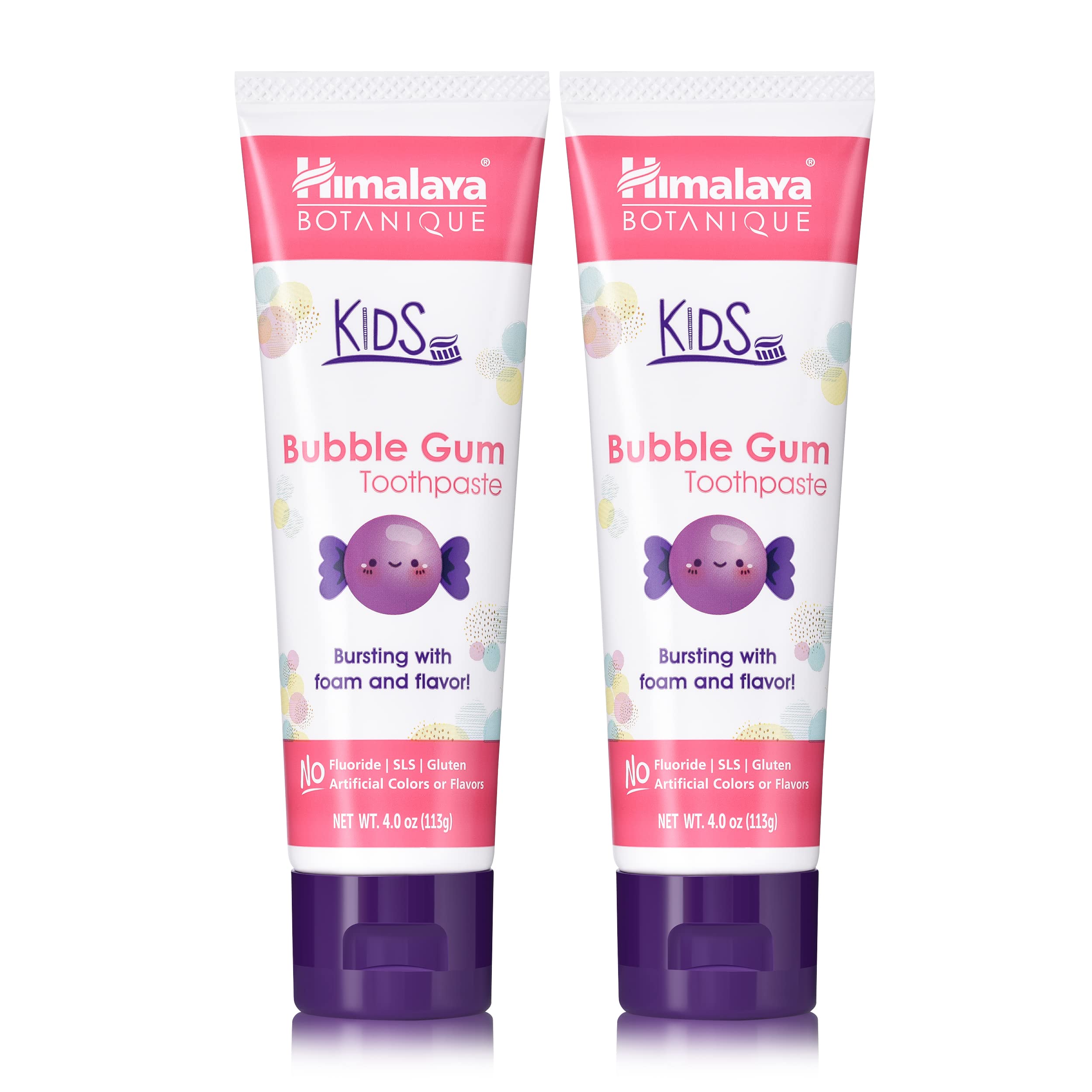 Himalaya Botanique Kids Toothpaste Bubble Gum flavor, two 4 oz tubes in a 2-pack