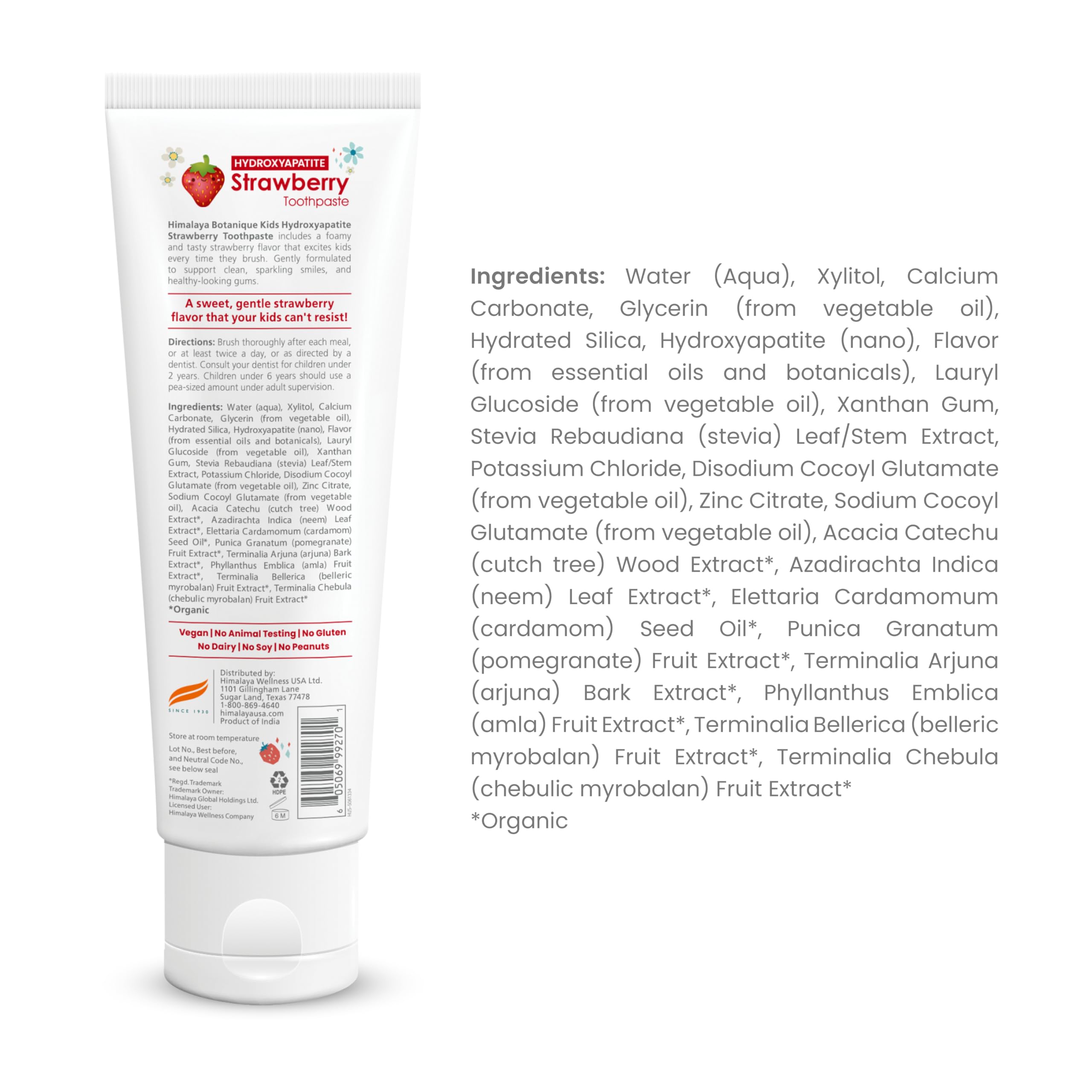 Product packaging for Himalaya Botanique Kids toothpaste Strawberry flavor