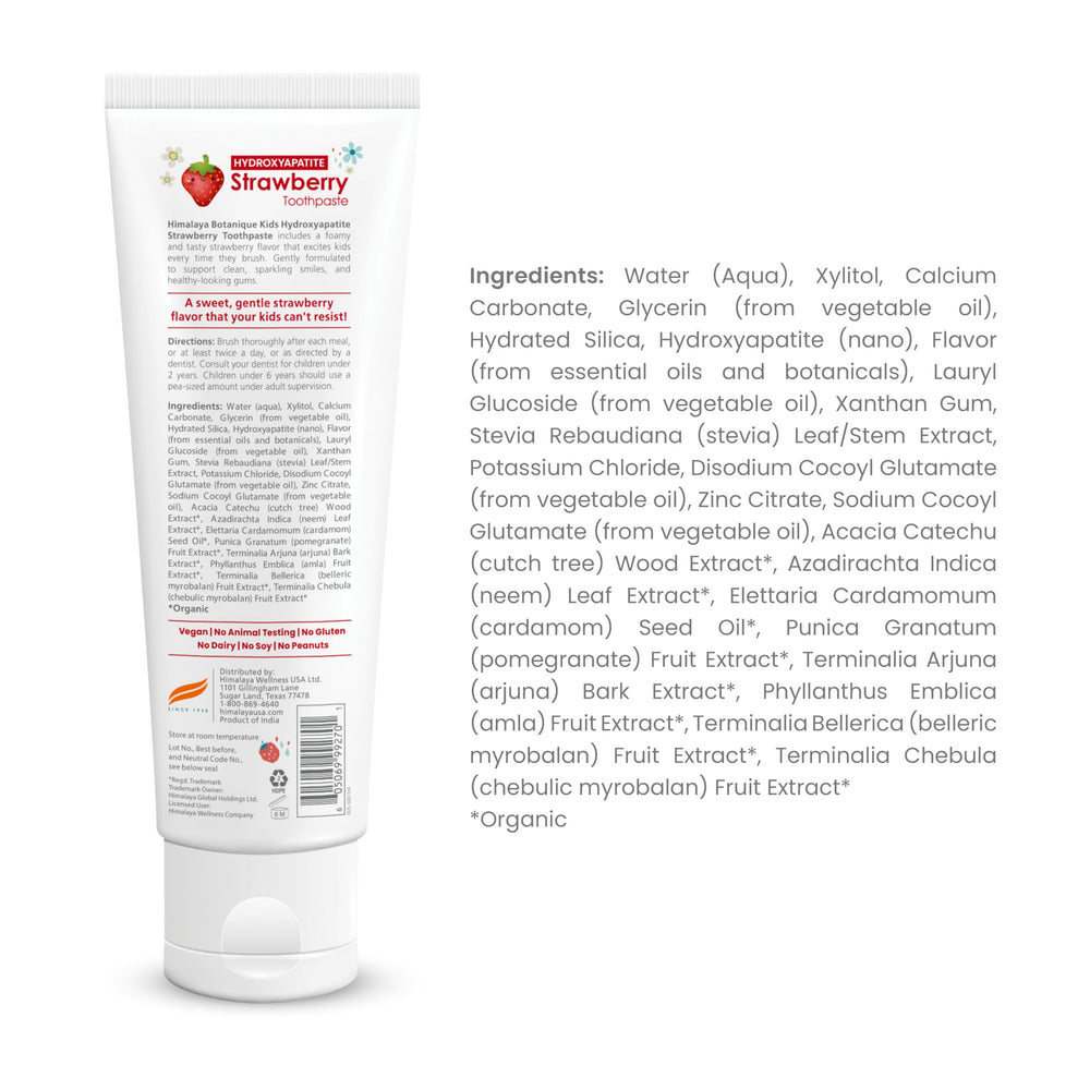 Product packaging for Himalaya Botanique Kids toothpaste Strawberry flavor