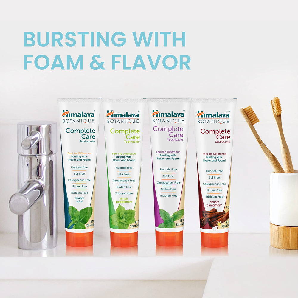Packaging detail close-up of Himalaya Botanique toothpaste 4-pack