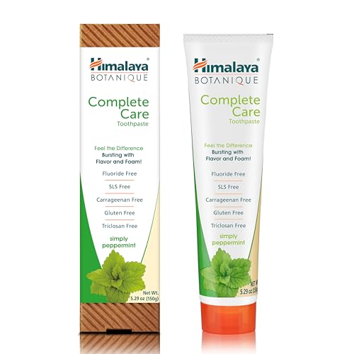 Tube of Himalaya Botanique toothpaste with Neem and Pomegranate imagery
