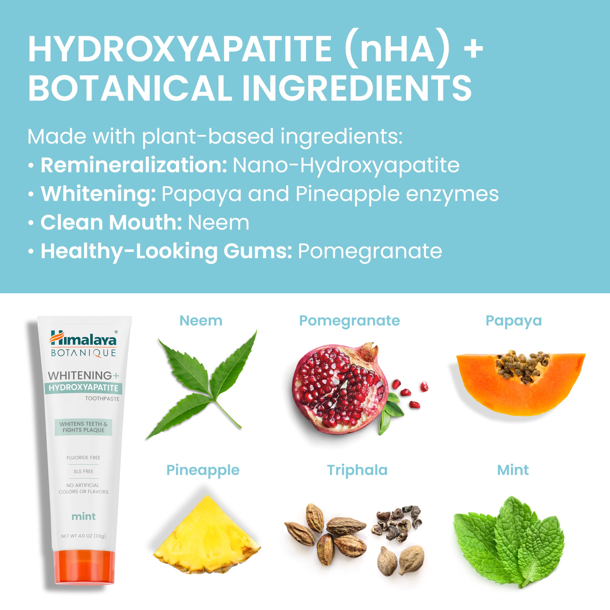 Label highlighting fluoride-free and SLS-free formula