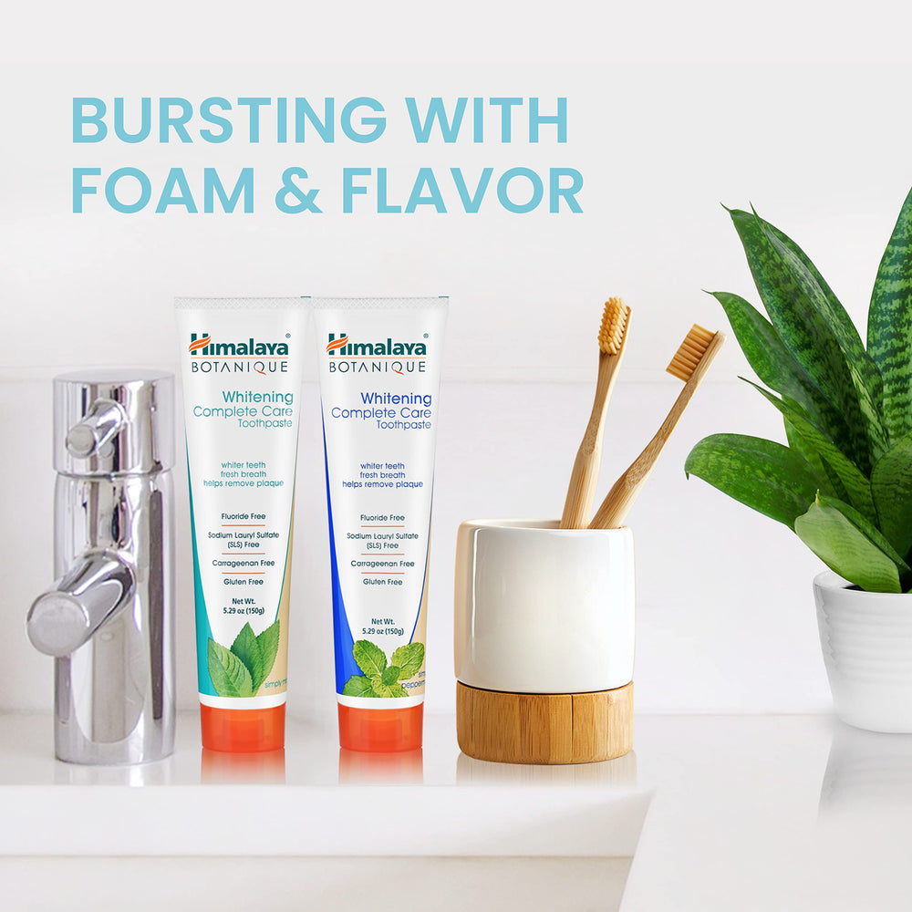 Peppermint flavor fluoride-free toothpaste highlighting rich foam