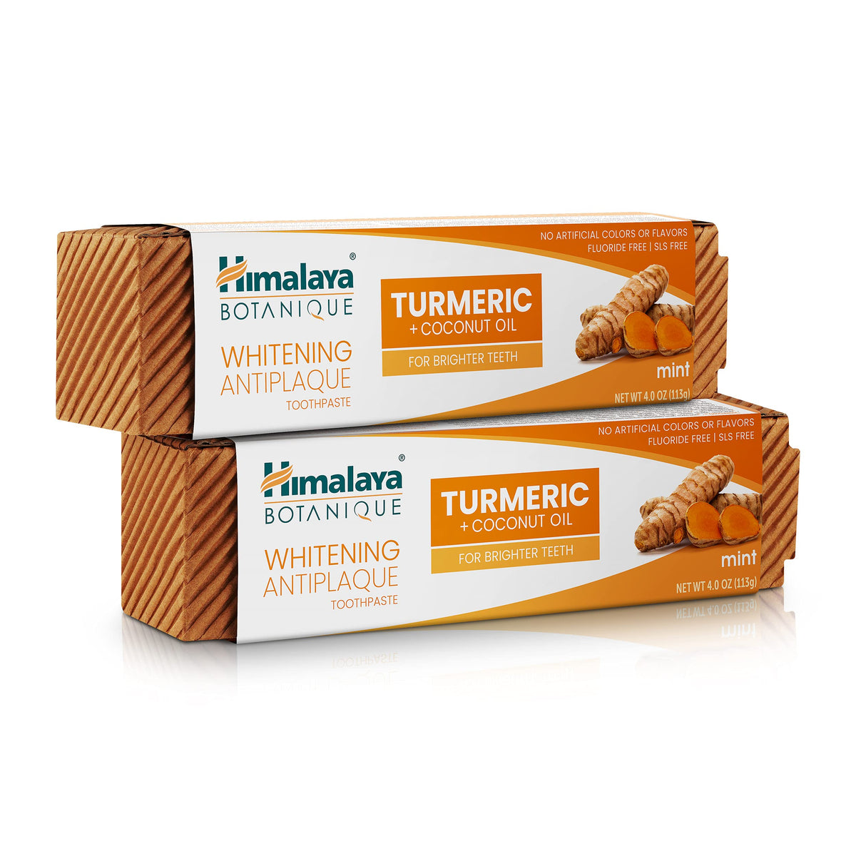 Himalaya Botanique Turmeric & Coconut Oil Whitening Toothpaste tube on white background