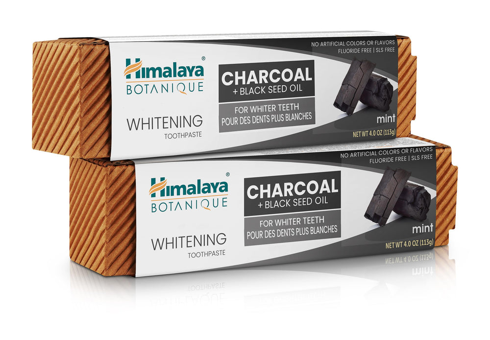Himalaya Botanique whitening antiplaque toothpaste with charcoal and black seed oil – 4 oz two-pack (front view)