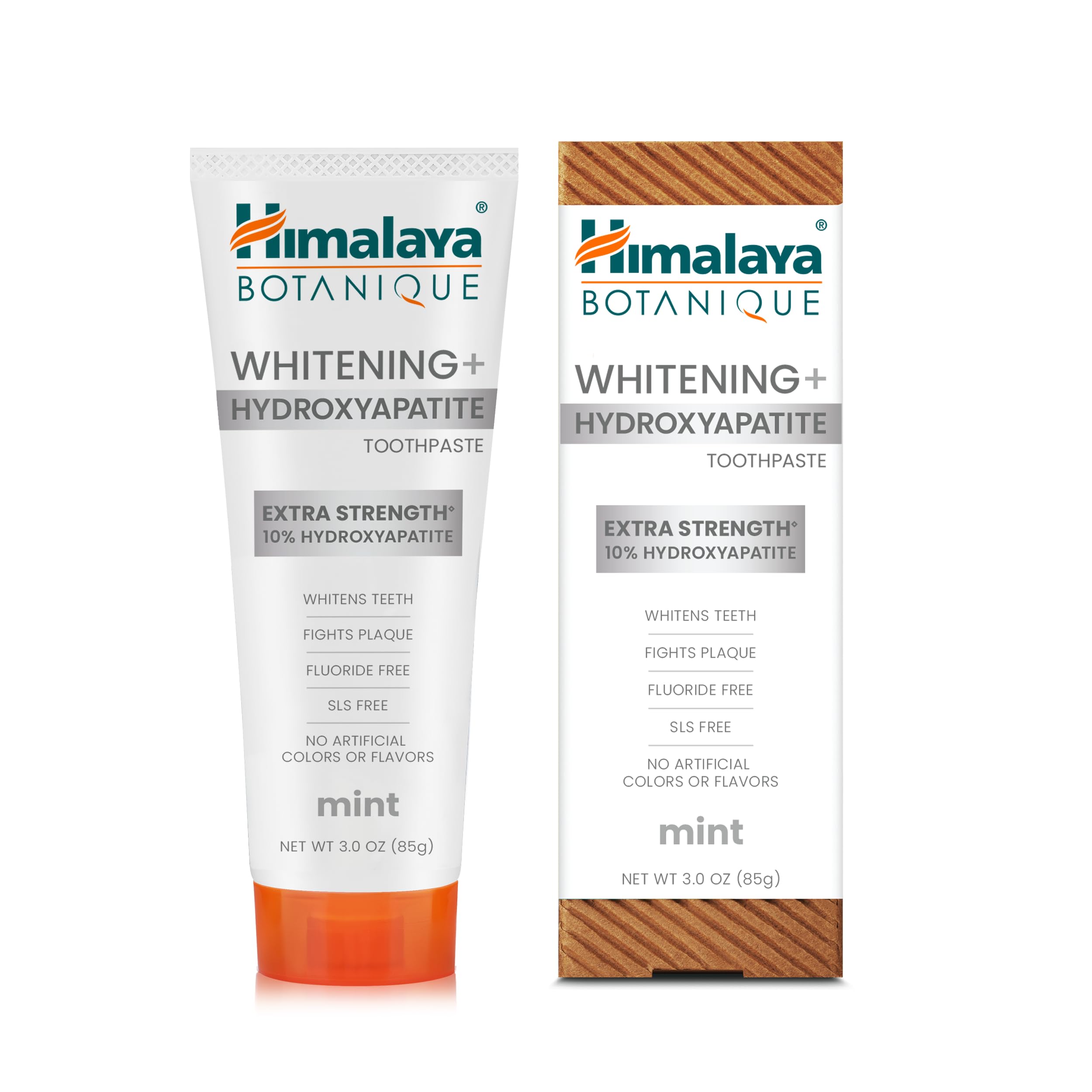 Himalaya Botanique Whitening Toothpaste tube highlighting 10% nano hydroxyapatite