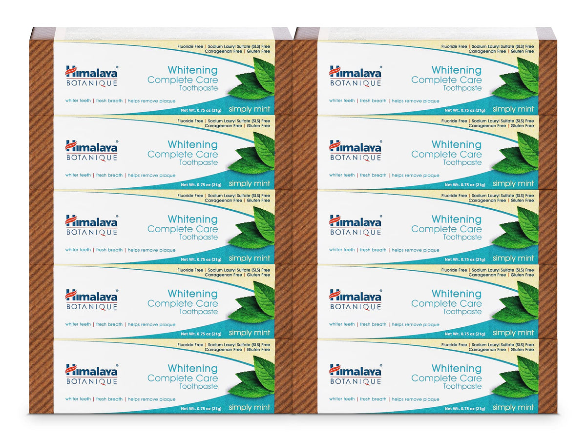 Himalaya Botanique Whitening Complete Care Travel Toothpaste Mint packaging showing 0.74 oz