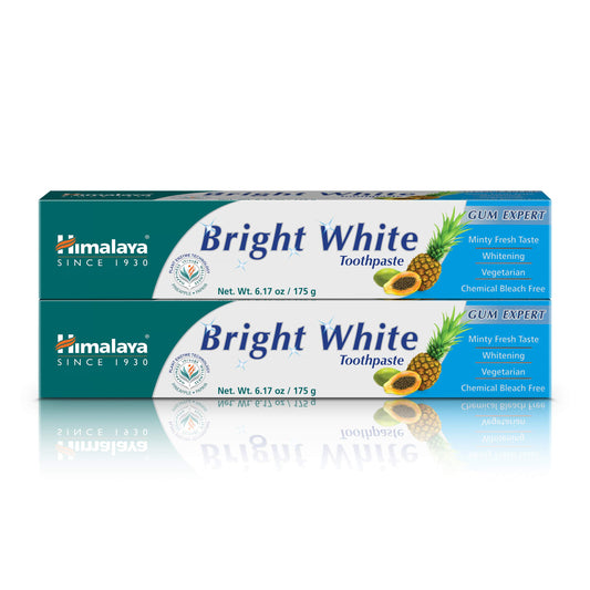 Himalaya Bright White Toothpaste 2-pack with tubes and box on a white background