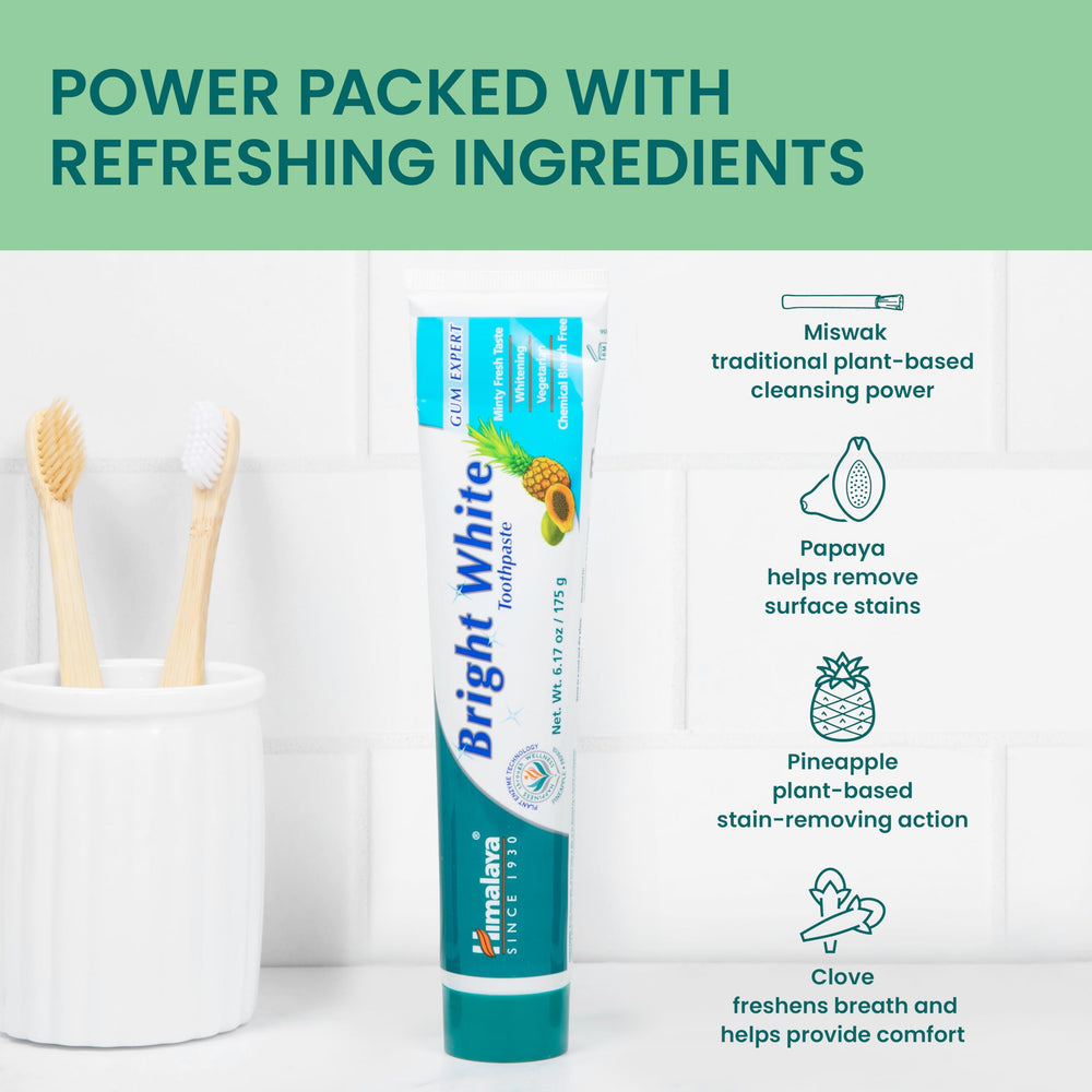 Mint, clove and cinnamon flavor branding for Himalaya Bright White Toothpaste