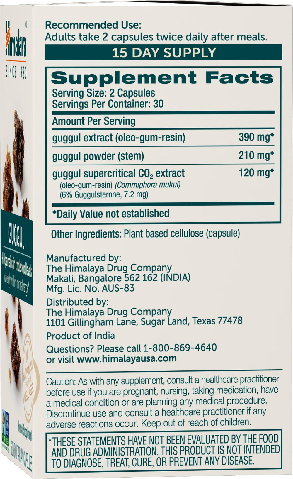 Close-up of Himalaya Guggul capsules