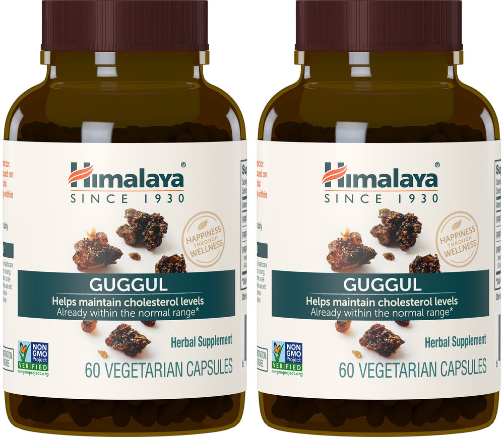 Front view of Himalaya Guggul 750 mg vegetarian capsules