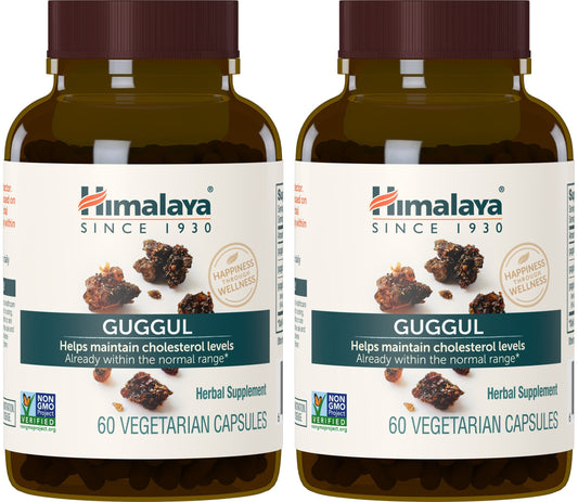 Front view of Himalaya Guggul 750 mg vegetarian capsules