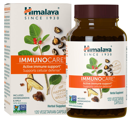 Bottle of Himalaya ImmunoCare with capsules