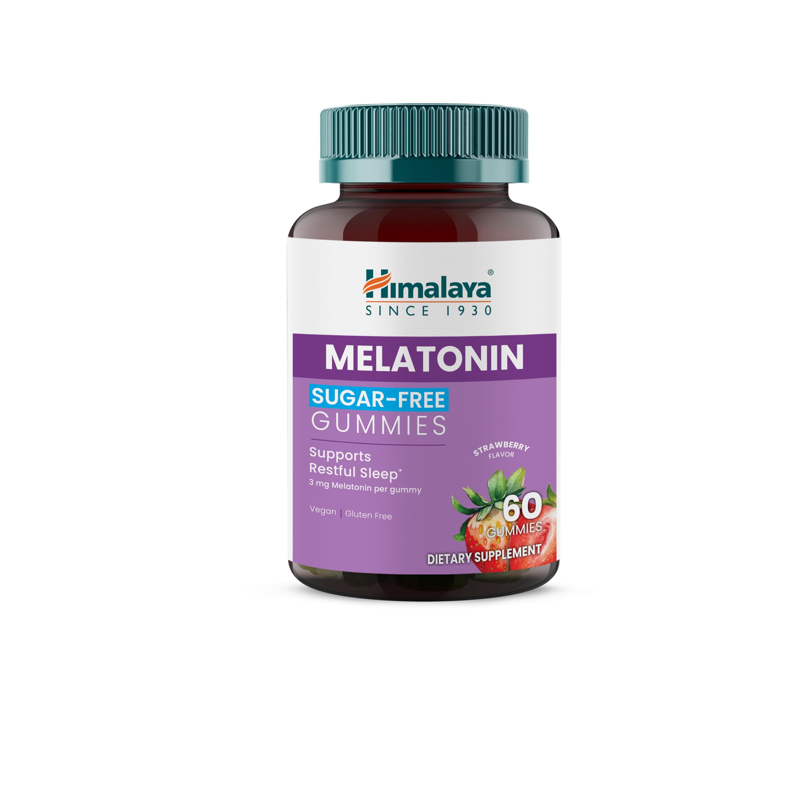 Hero image of Himalaya Melatonin Sugar-Free Gummies package, 60 gummies