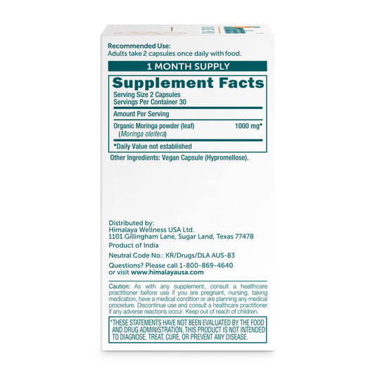 Close-up of Himalaya Moringa label