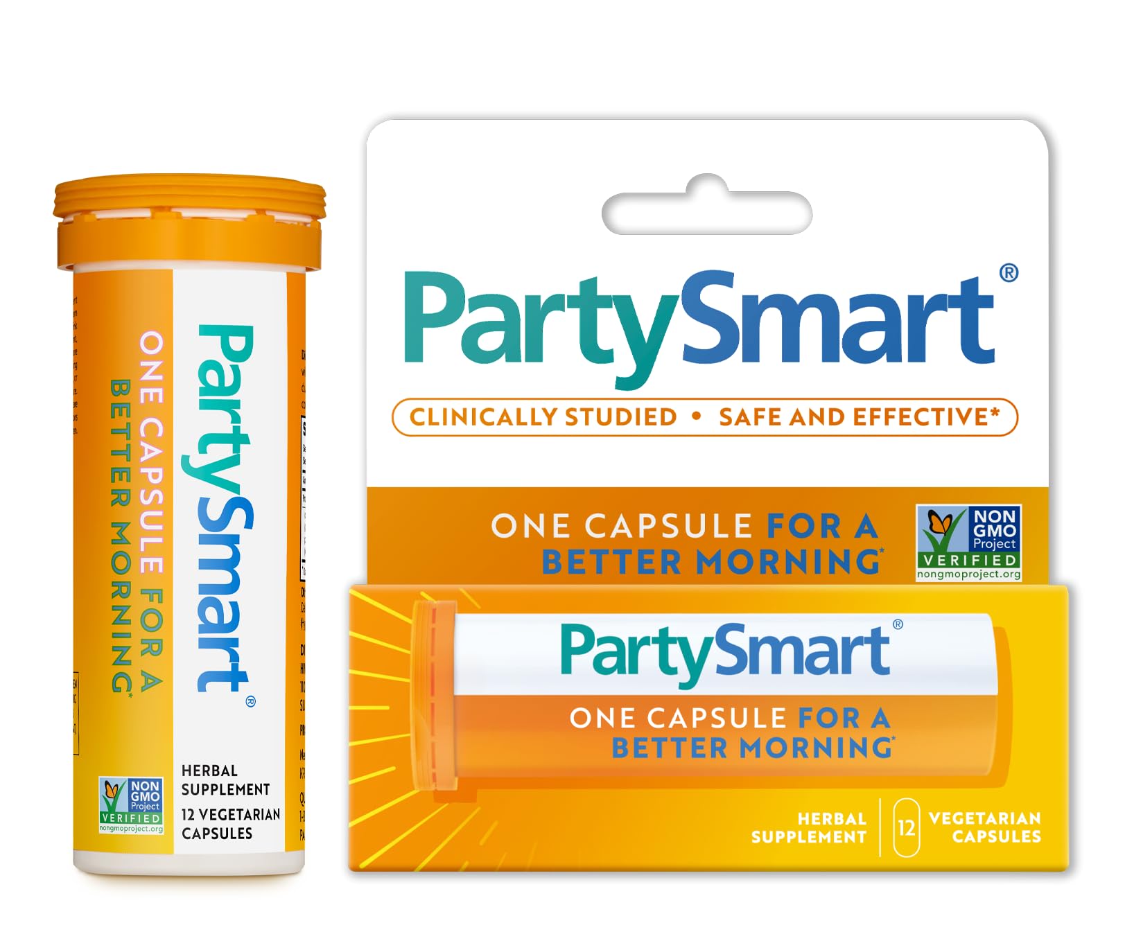 Himalaya PartySmart bottle front shows compact night-out support for a smoother morning