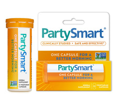 Himalaya PartySmart bottle front shows compact night-out support for a smoother morning