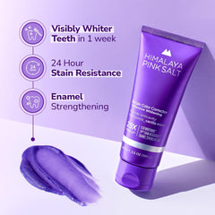 Detail shot of purple whitening formula on toothpaste