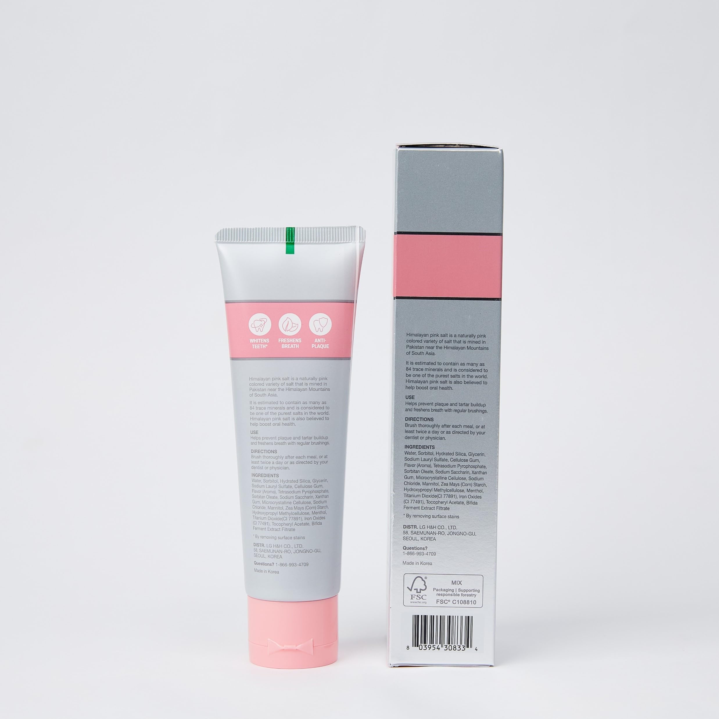 Lifestyle shot of four-pack toothpaste on bathroom counter